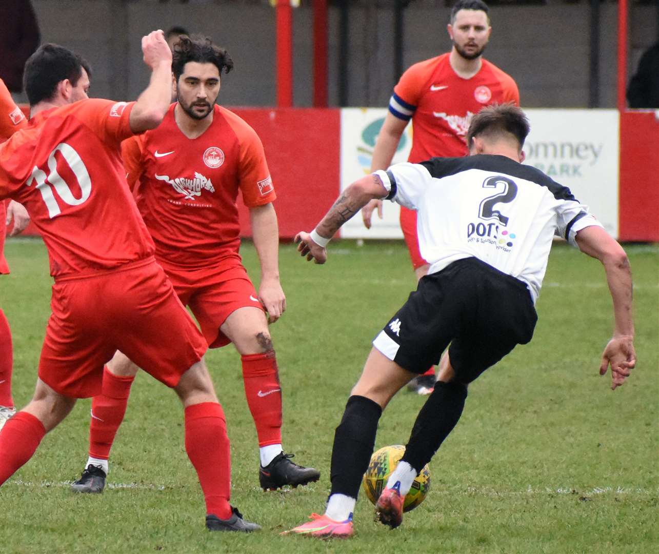 Faversham's Clark Woodcock sends the ball forward. Picture: Randolph File