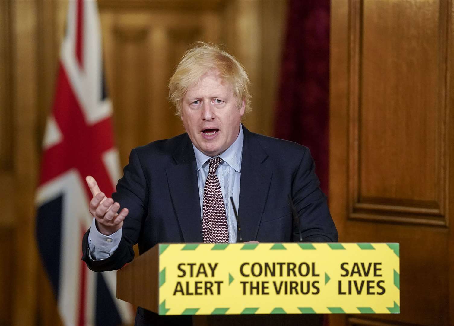 Boris Johnson during Wednesday’s Downing Street press conference (Andrew Parsons/10 Downing Street/Crown Copyright/{PA)