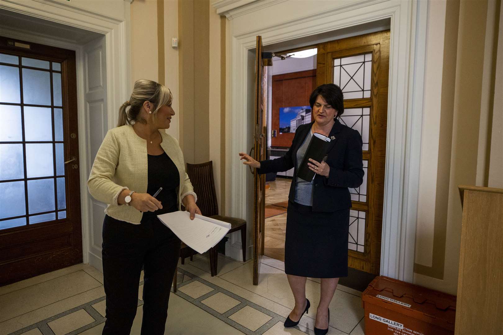 First Minister Arlene Foster (right) and Deputy First Minister Michelle O’Neill will hold a press conference later on Monday (Liam McBurney/PA)