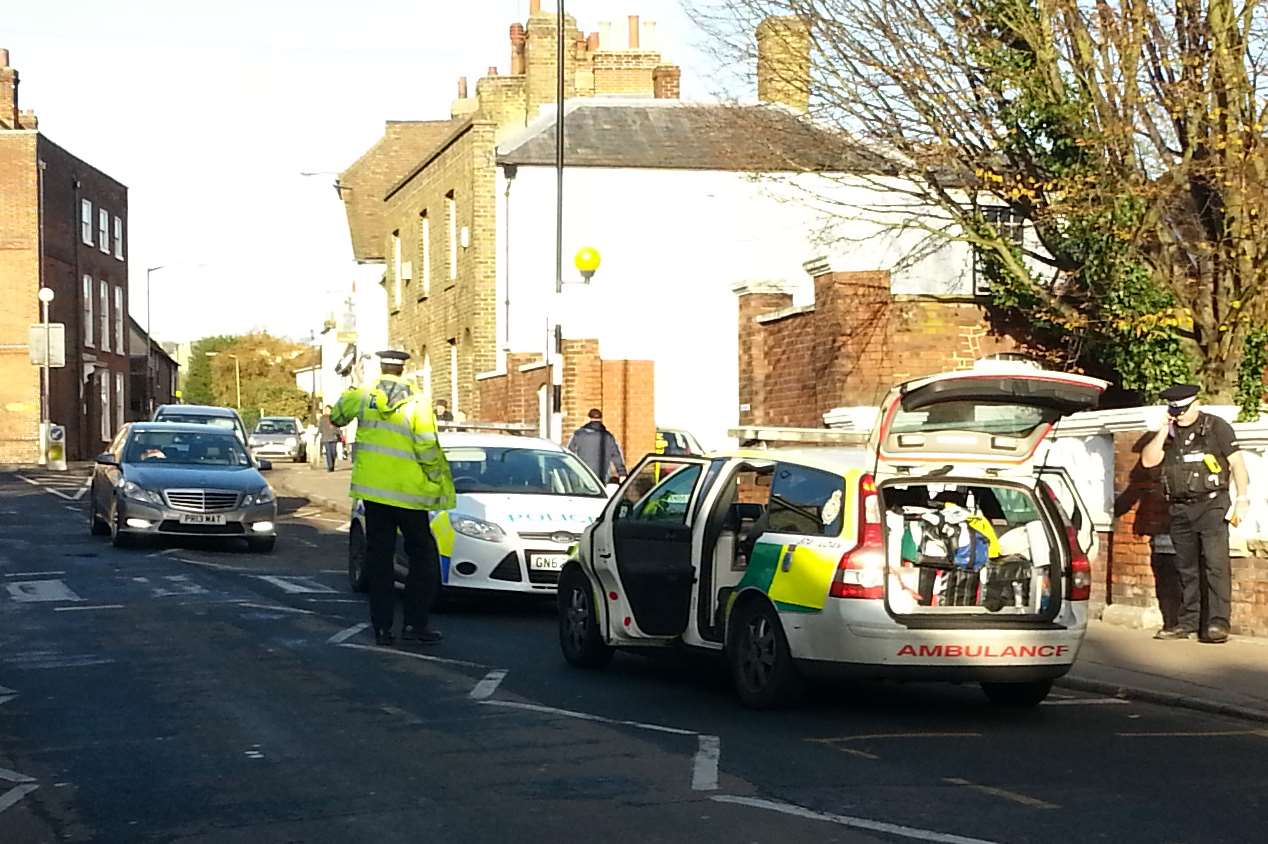 Police at the scene of an accident in St Dunstan's Street, Canterbury