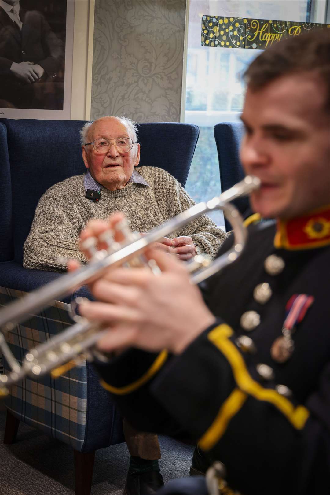 The Royal Marines Band performing for Jeffrey Broadhurst (LPhot Alika Mundy/PA)