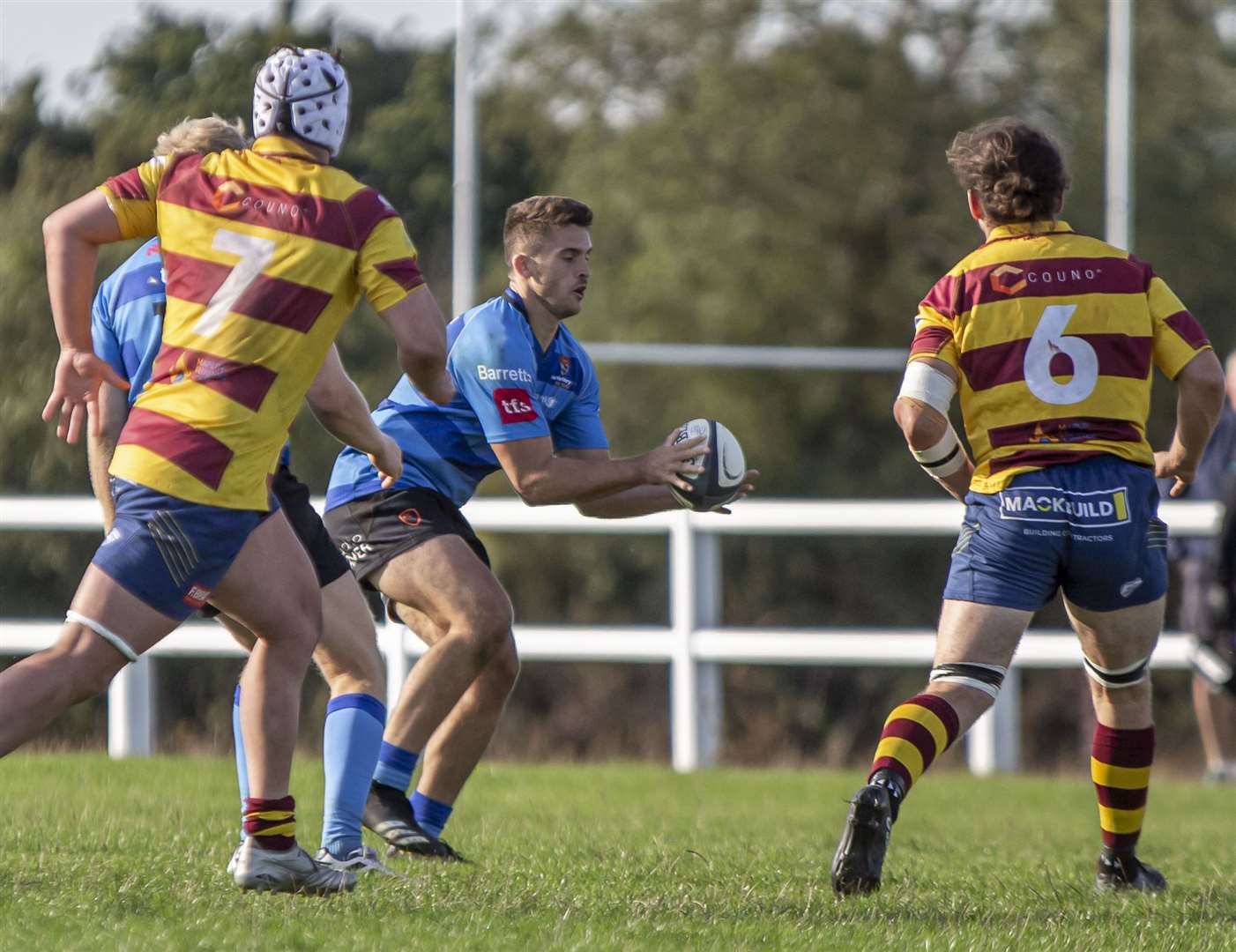 Canterbury (blue) get a grip on proceedings at Westcliff. Picture: Phillipa Hilton