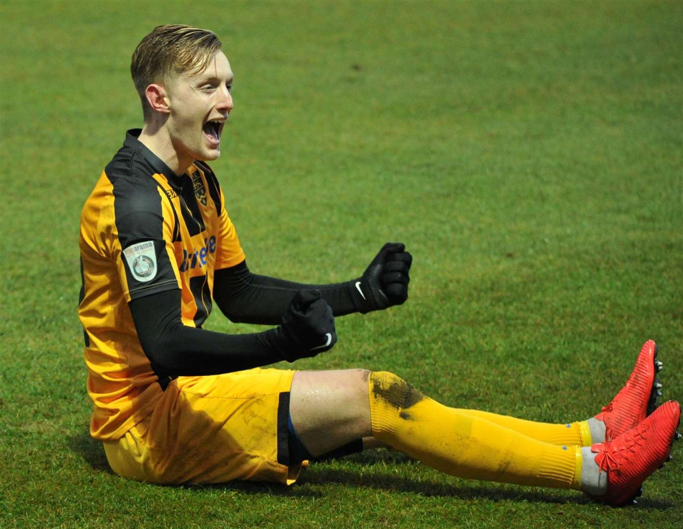 Joe Pigott celebrates scoring for Maidstone at Dover on Boxing Day 2017 Picture: Steve Terrell