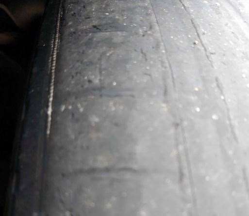 The condition of the tyres on Morriss' Mercedes which he was driving with a child in the car. Picture: Kent Police