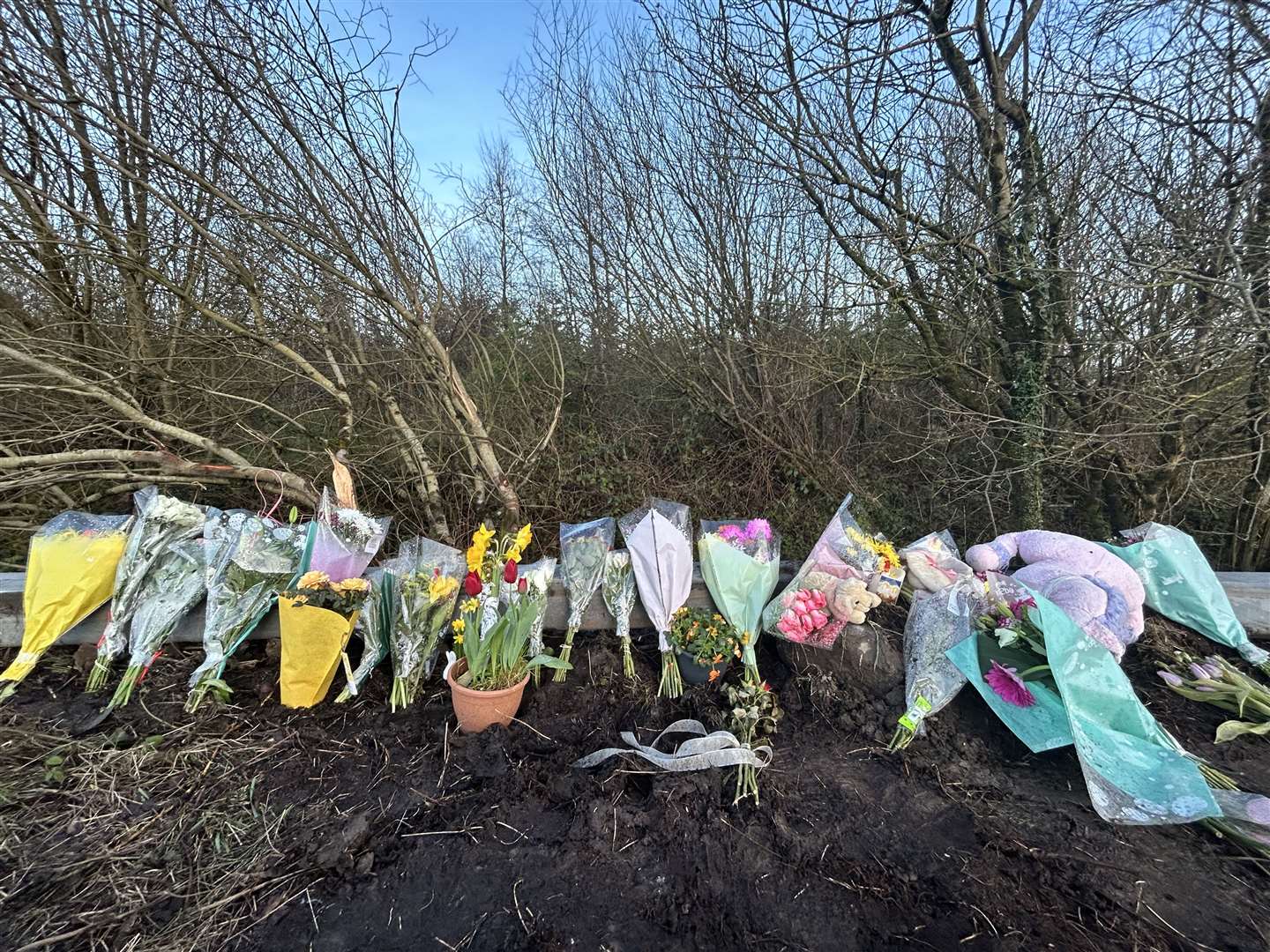 Floral tributes at the scene of the crash in Claremorris (PA)