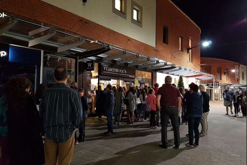 The scene outside Waterstones