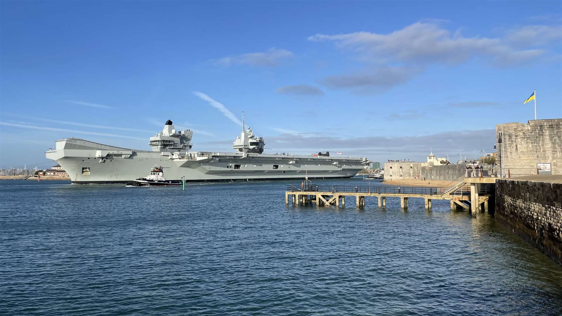 HMS Prince of Wales sails from Portsmouth Naval Base for “planned training and engagement.” The departure was postponed from Monday evening. Picture date: Tuesday November 12, 2024. (Ben Mitchell/PA)