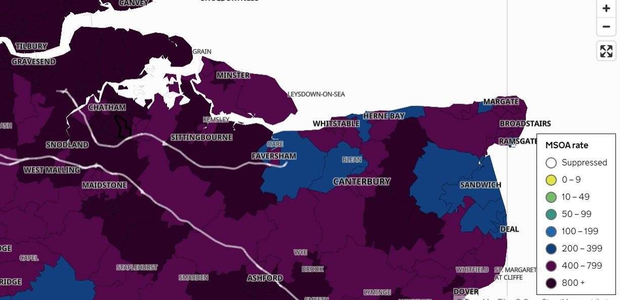 Covid map of Kent up to December 23, 2020. Picture: Gov.uk