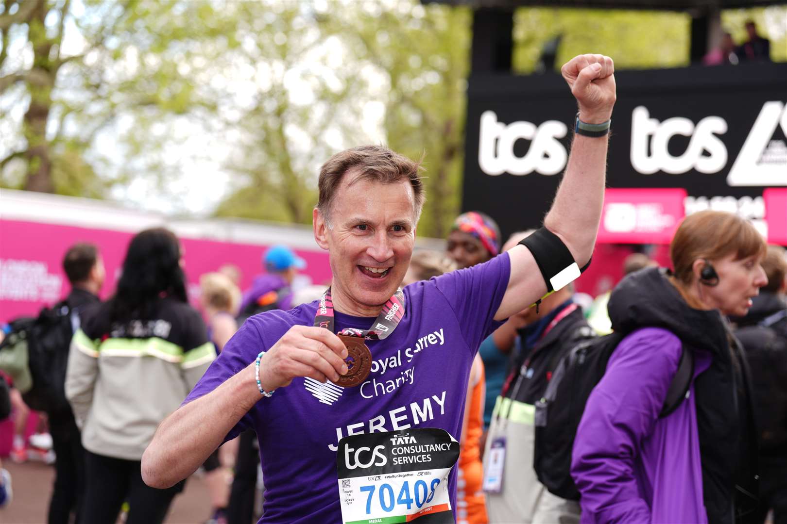 Jeremy Hunt after finishing the TCS London Marathon (John Walton/PA)