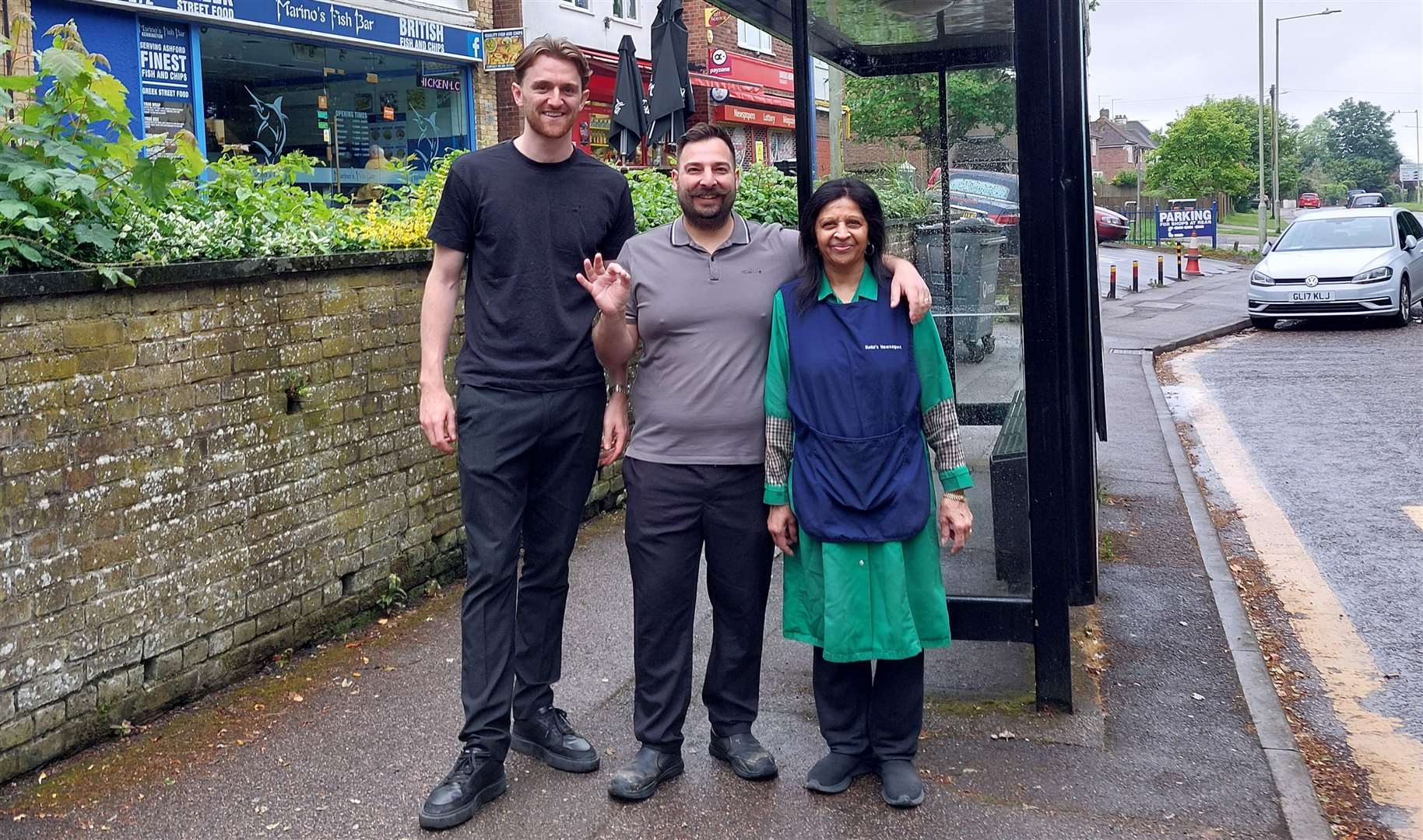 Traders Dan Hall, Orthy Karios and Bella Patel are pleased customers can park in the layby outside their shops