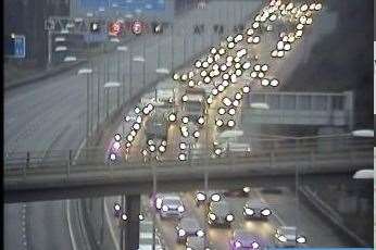 Long queues on the M25 after a driver was on the wrong way. Picture: National Highways