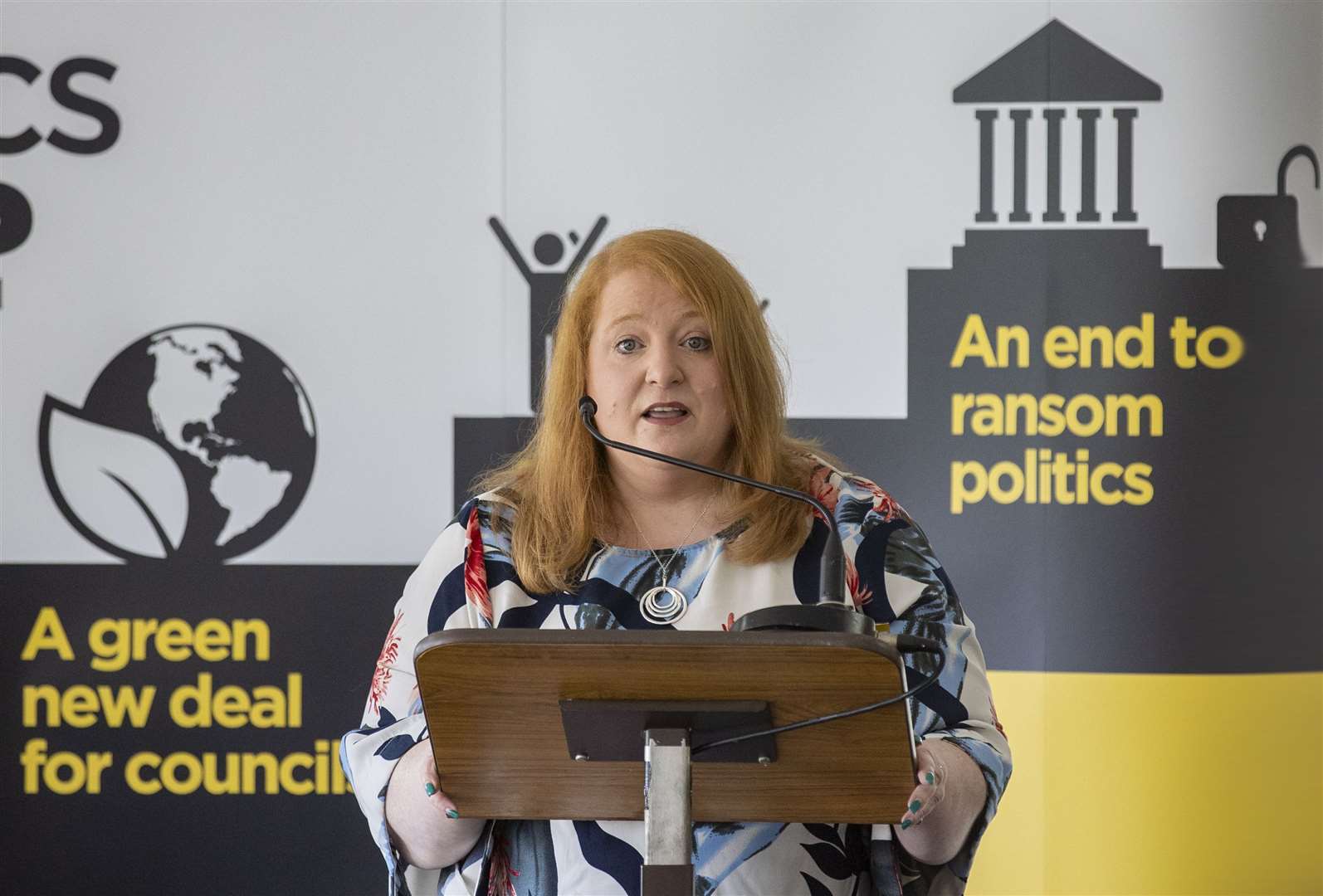 Alliance leader Naomi Long speaks during the party’s local government manifesto 2023 launch at CIYMS, Belfast (Liam McBurney/PA)