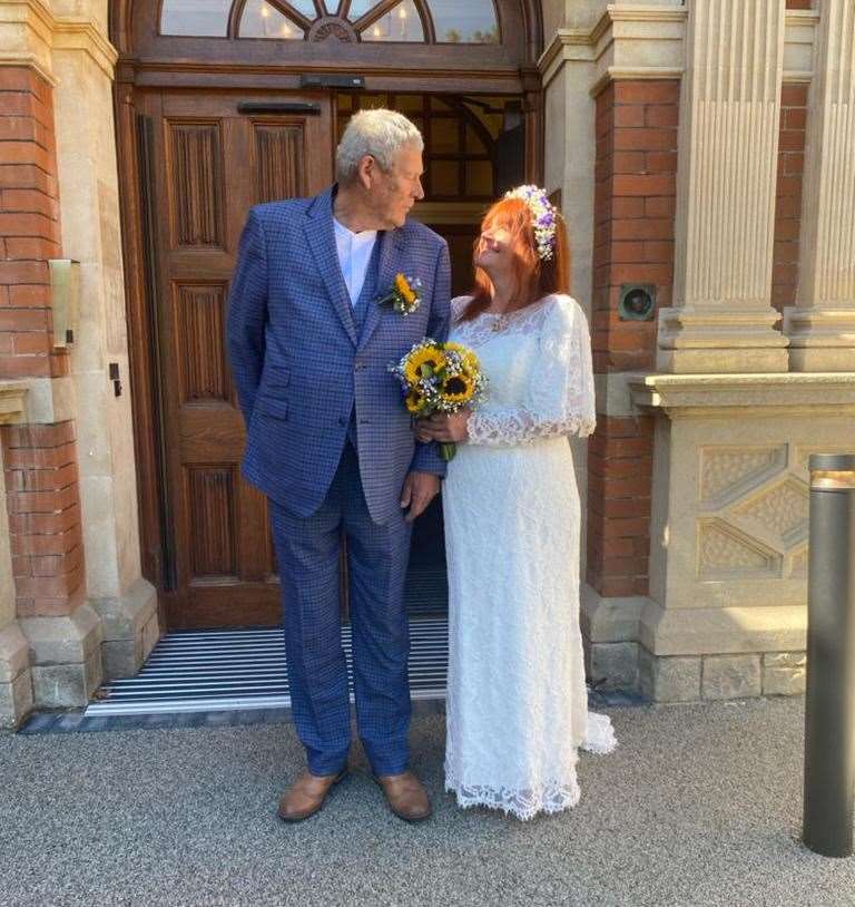 Walnut Tree pub landlady Karen Frith and her husband Trevor, who she married in August