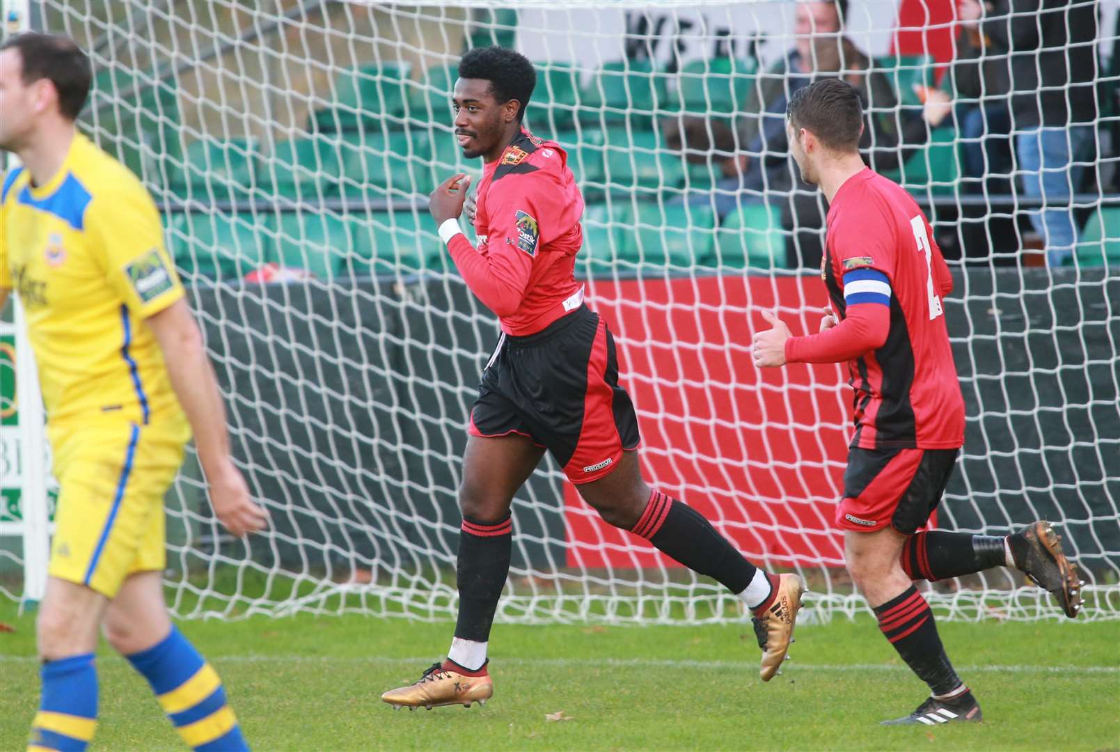 Ira Jackson celebrates a goal for his previous club Sittingbourne Picture by: John Westhrop