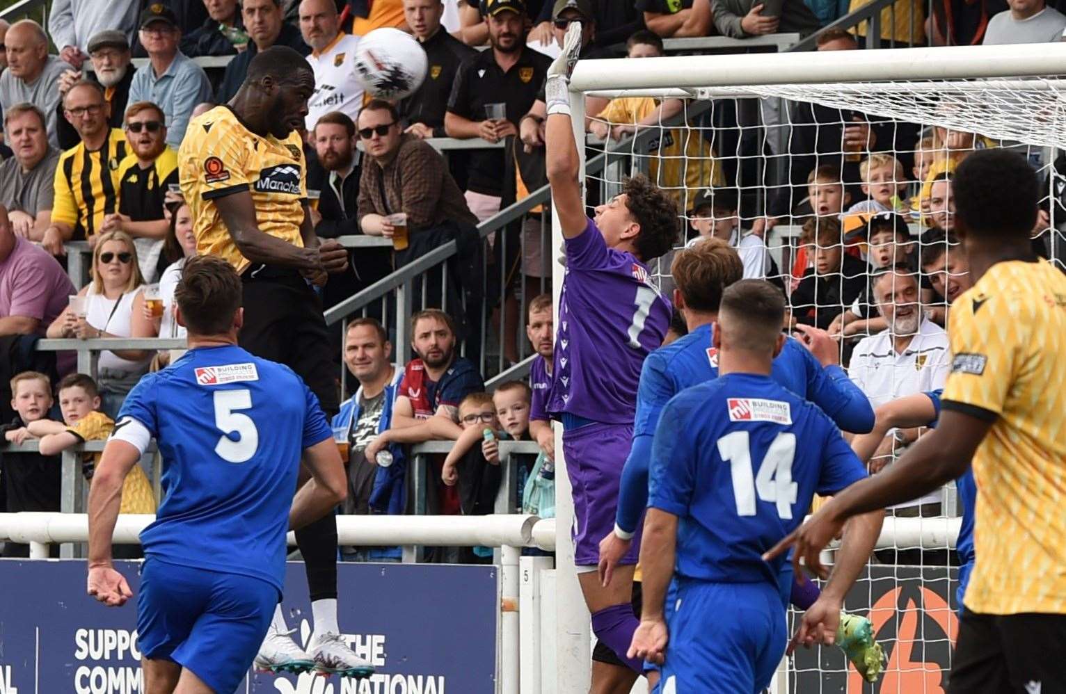 Levi Amantchi heads home Maidstone's second goal in their 4-0 win over Worthing last weekend Picture: Steve Terrell