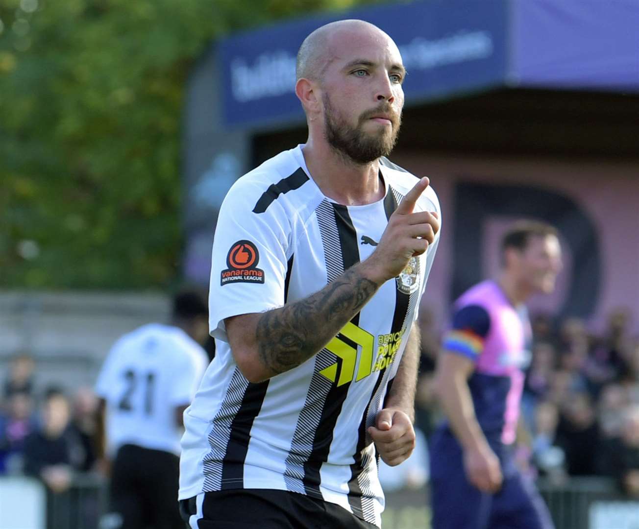 Dartford midfielder Samir Carruthers celebrates his goal at Dulwich Hamlet. Picture: Keith Gillard