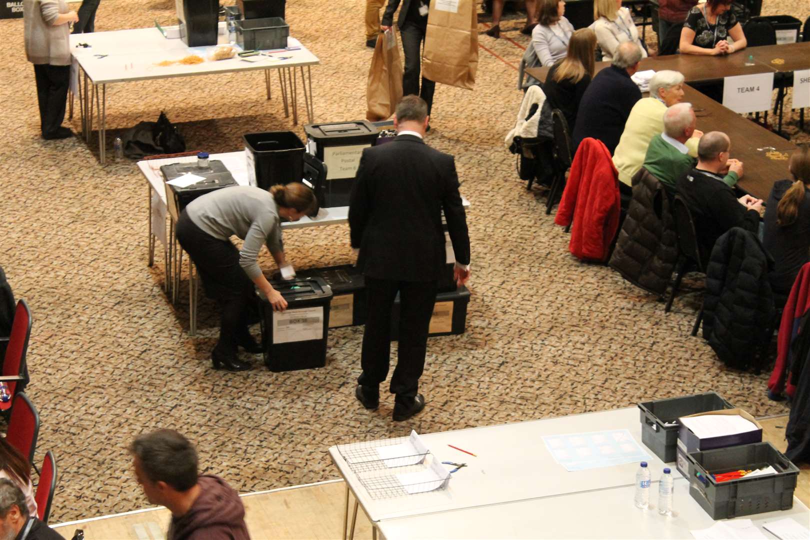 Ballot boxes at a count. Stock image