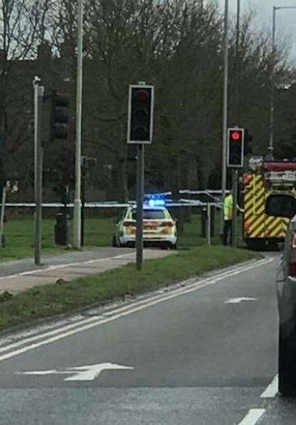 Police at the scene of the murder at Brookfield Road, Ashford. Picture UKNIP