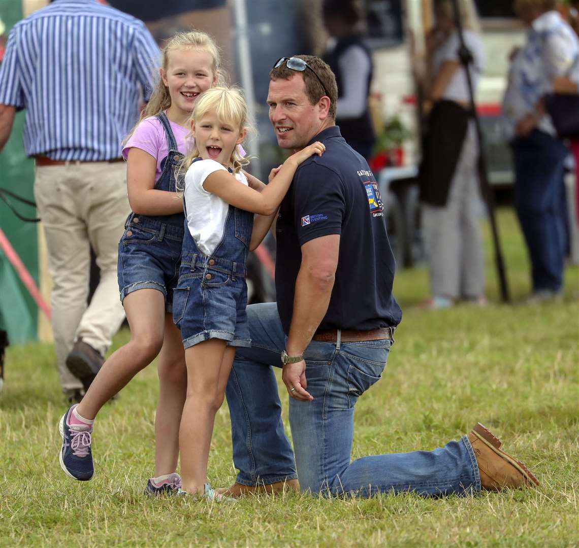 Peter Phillips with his children Savannah (left) and Isla during the Festival of British Eventing at Gatcombe Park in 2019 (Steve Parsons/PA)