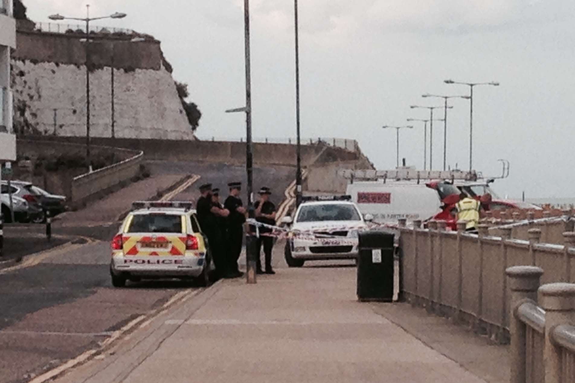 A car crashed through railings on to the beach in Ramsgate.