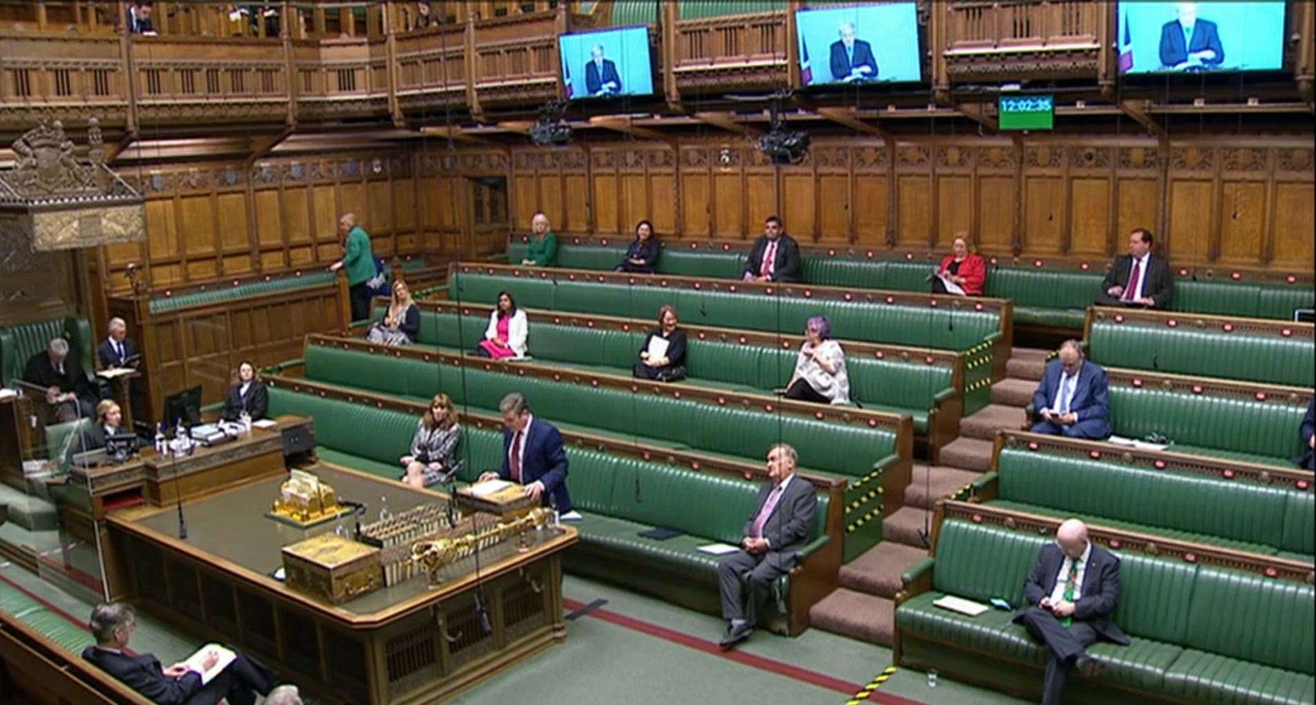 MPs gathered in the House of Commons for Prime Minister’s Questions ahead of the Chancellor’s speech – with Boris Johnson still in self-isolation (House of Commons/PA)