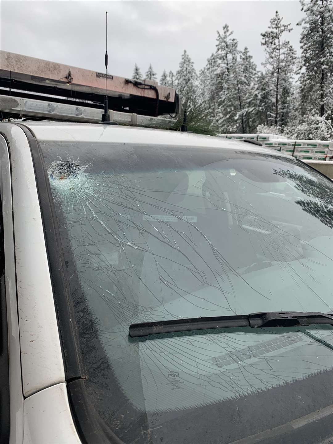 The vehicle’s smashed windscreen after the driver’s lucky escape (OregonDOT/PA)