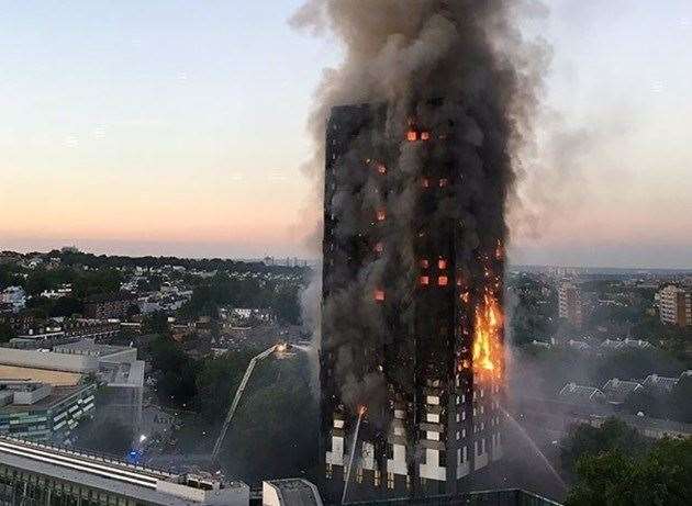 Grenfell Tower on fire in 2017