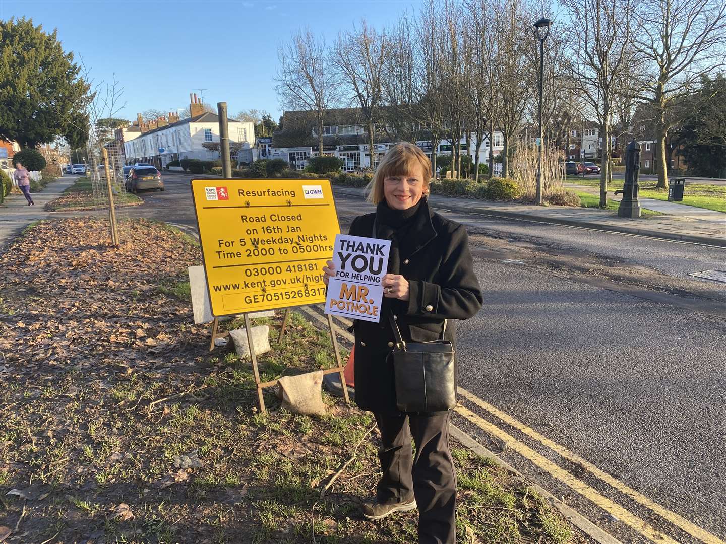 Sue Ferguson also attended the pothole protest on Sunday. Picture: Sue Ferguson