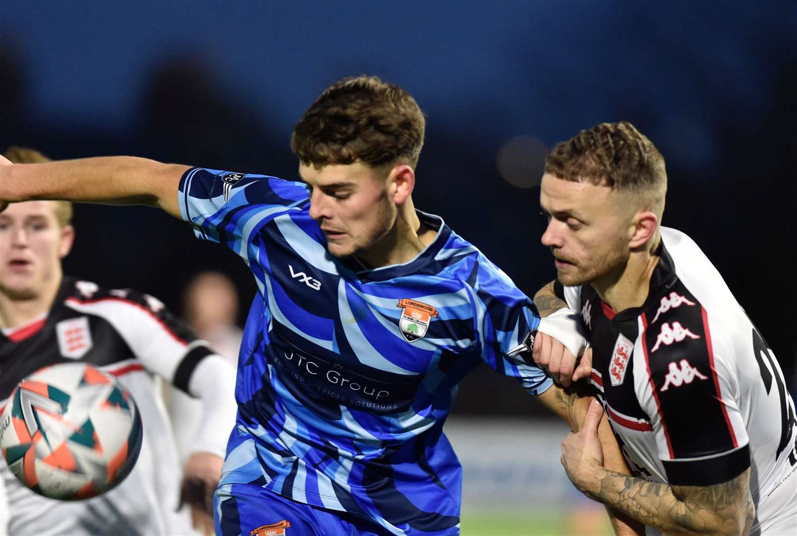 Lordswood (blue) produced an upset to knock out Faversham in the Kent Senior Trophy. Picture: Ian Scammell