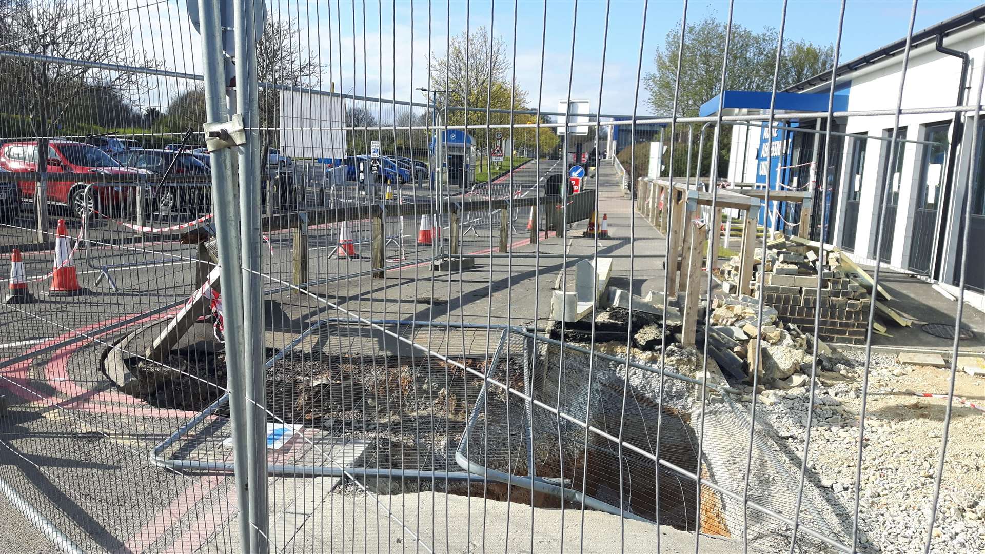 The sinkhole outside Maidstone Hospital