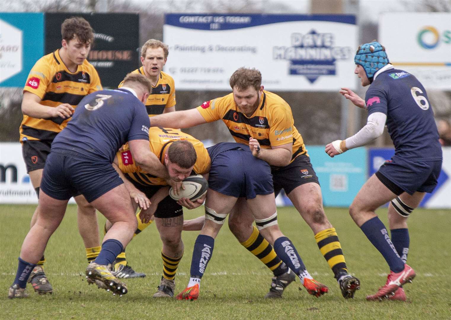 Hosts Canterbury fight to make some yards against Barnes. Picture: Phillipa Hilton