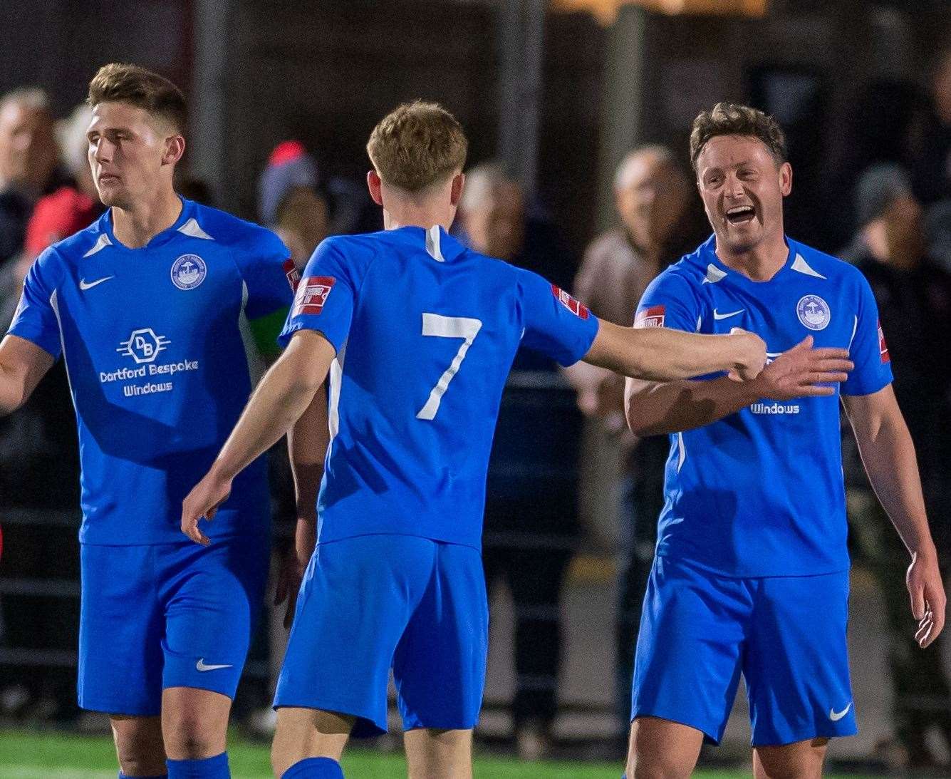 Frannie Collin, right, celebrates his equaliser at Ramsgate in the play-off semi-finals. Picture: Ian Scammell