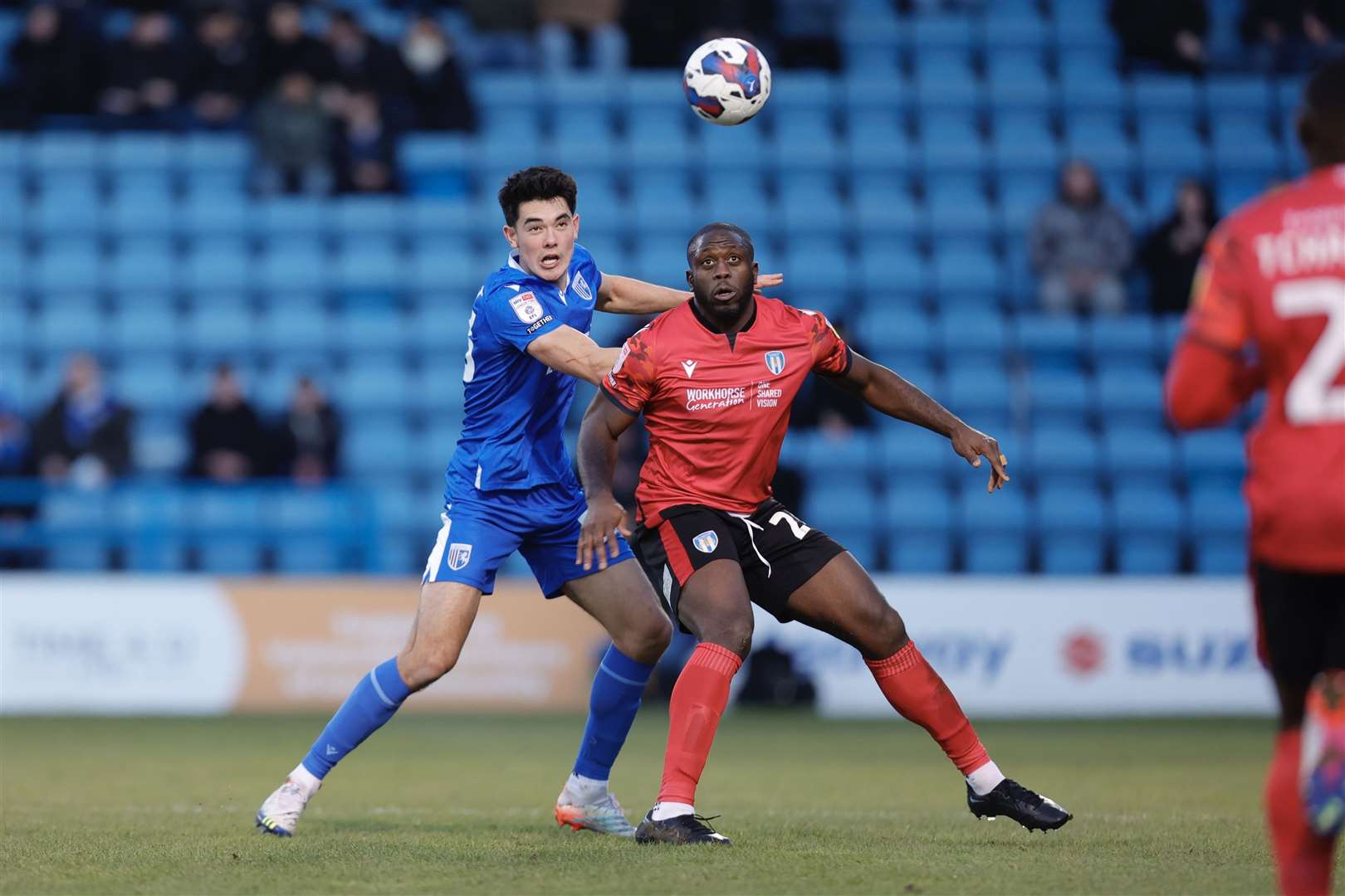 Defender Elkan Baggott - now departed - had a tough afternoon against former Gills striker John Akinde in the last meeting