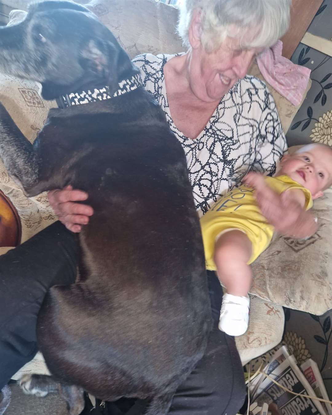 Sandra with her dog Buster and grandson. Picture: Kia Squires