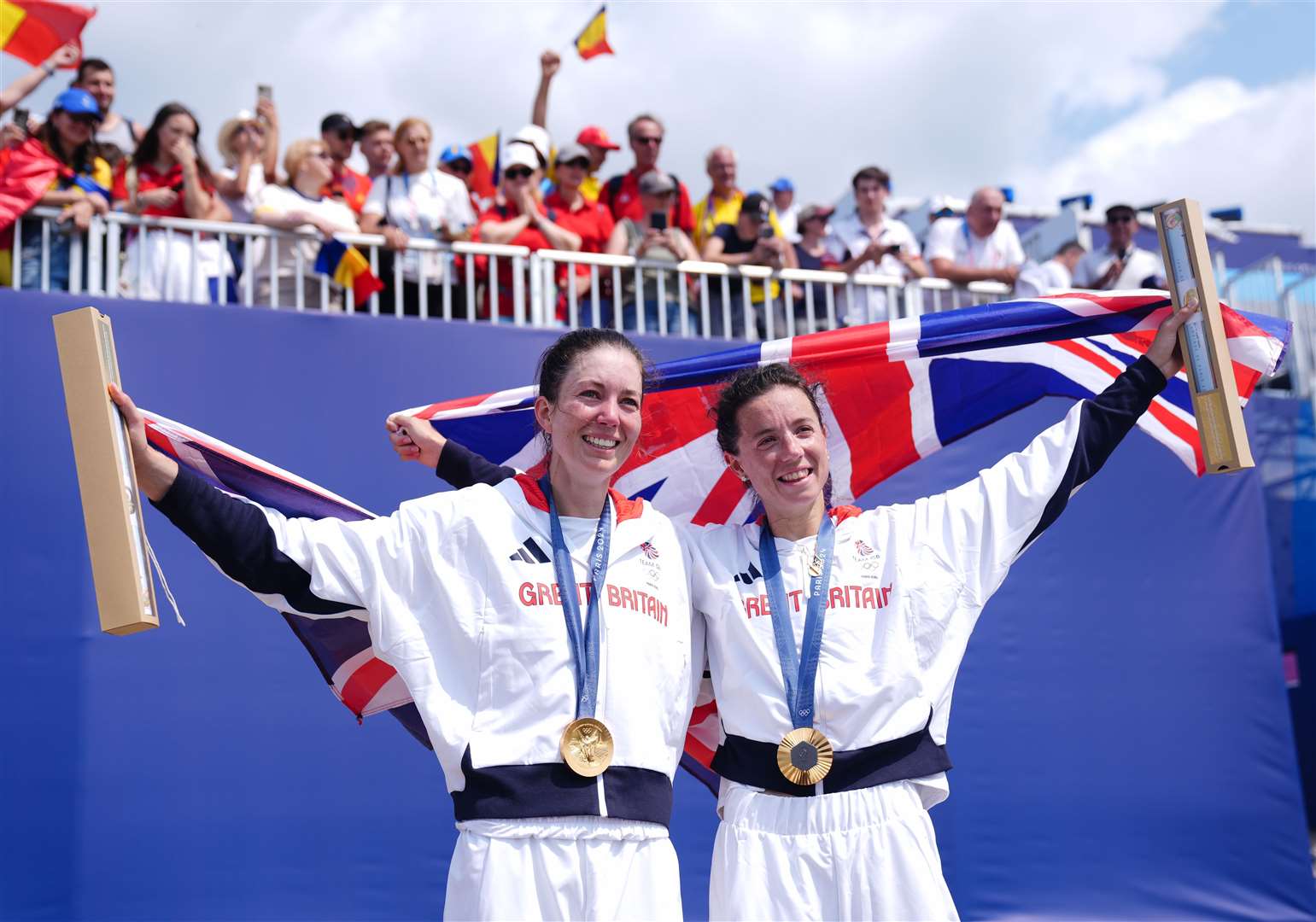 Great Britain’s Emily Craig and Imogen Grant becomming Olympics champions (John Walton/PA)