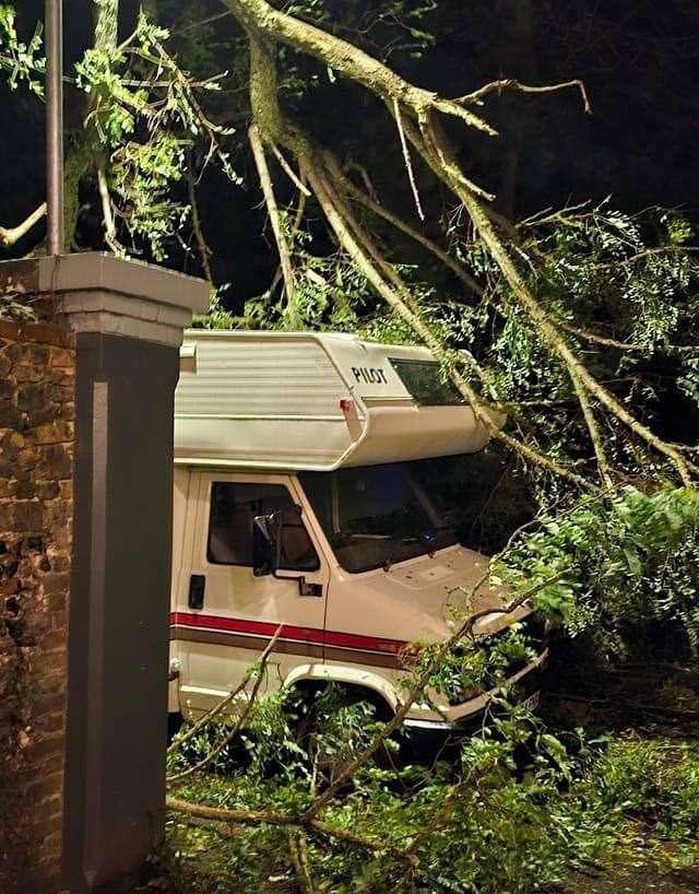 A tree fell on Aaron’s motorhome in Broadstairs. Pic: Aaron Waterer