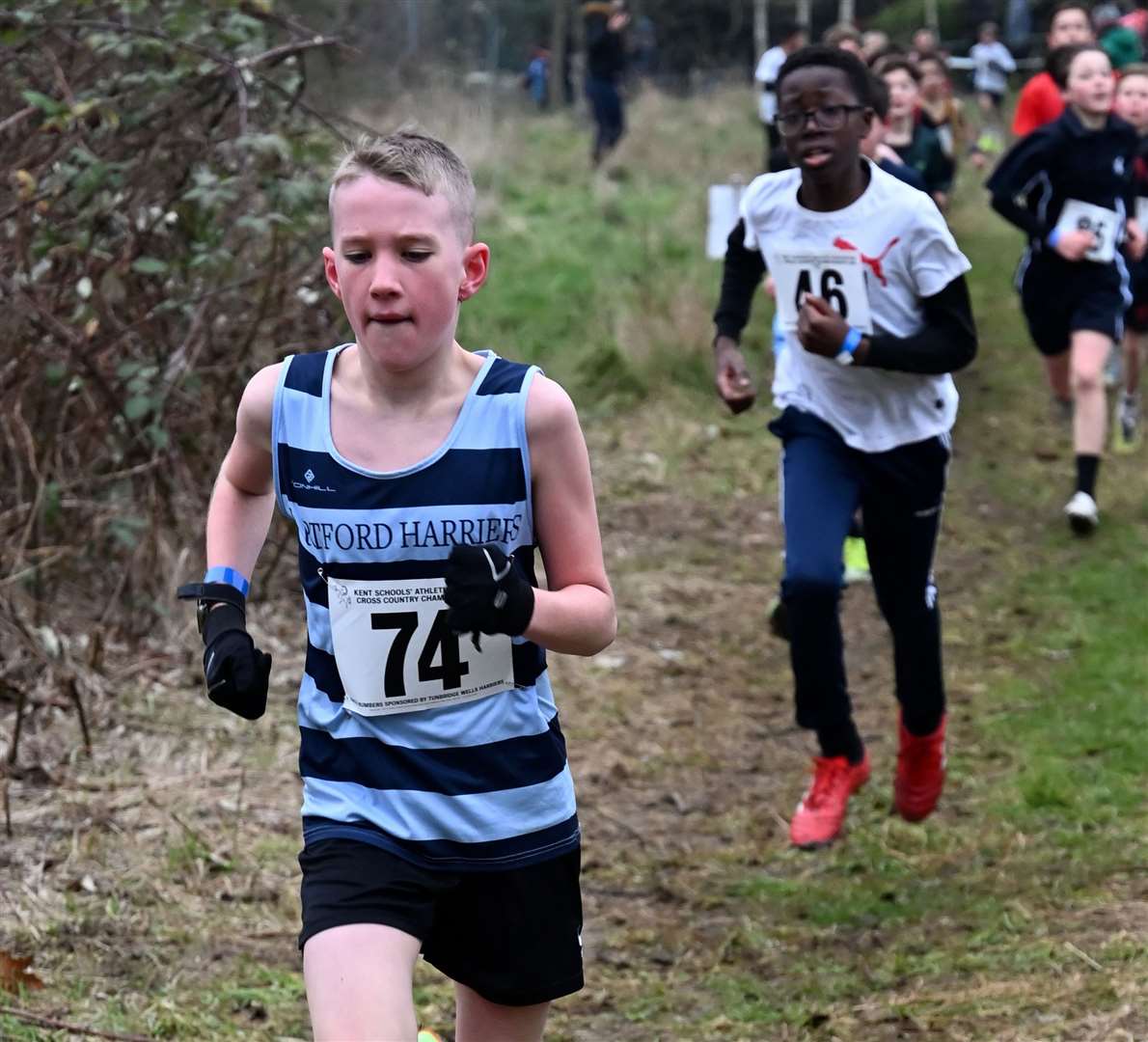 No.74 Braeden Tipple of Dartford & Gravesham ran in the Year 7 boys’ race. Picture: Simon Hildrew