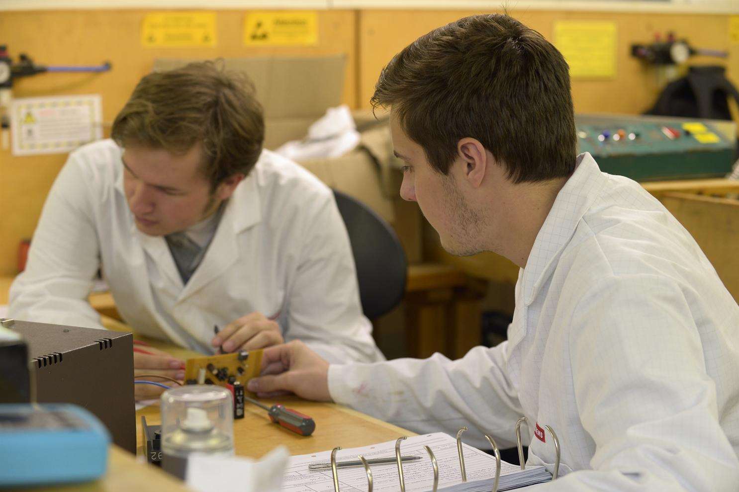 BAE Systems electronics apprentices Andrew White, left, and James Knox