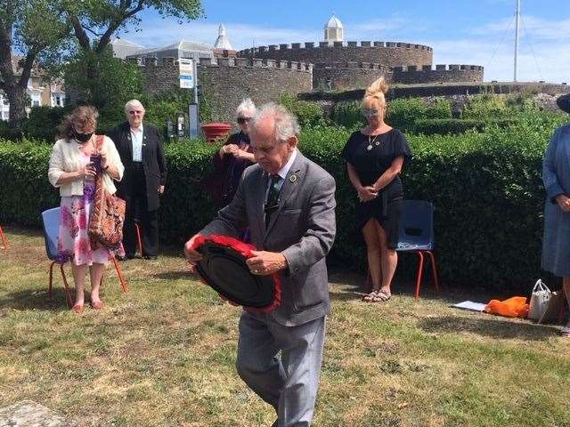 Secretary for the Friends of Dover & Deal Branch Burma Star Association Malcolm Gibbons lays the wreath in tribute to Dame Vera Lynn Picture: Edward Barkway