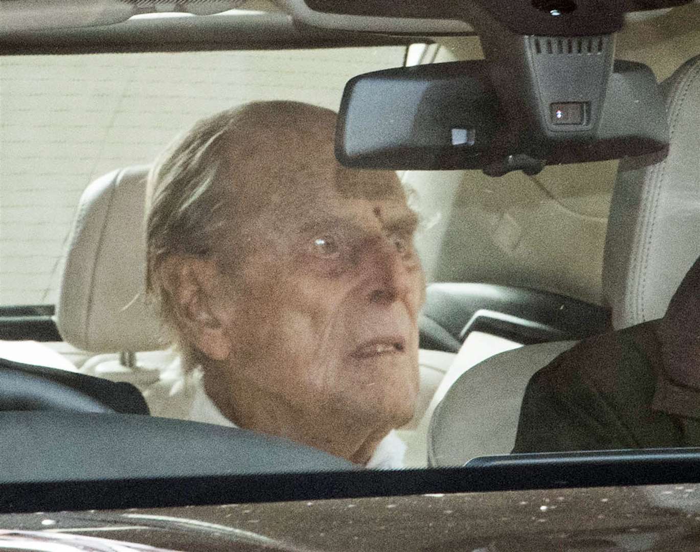 The Duke of Edinburgh is driven away in a car after leaving the King Edward VII’s Hospital, London (Stefan Rousseau/PA)