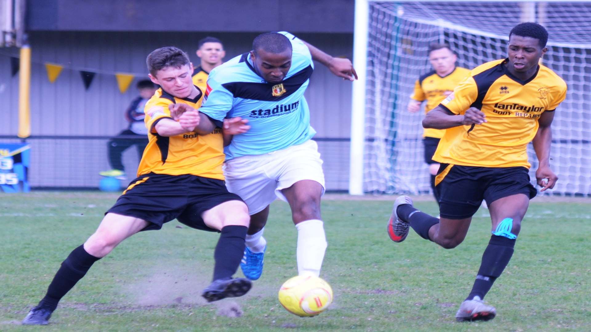 Adam Williams bursts forward for Sittingbourne against Merstham last season Picture: Ken Medwyn