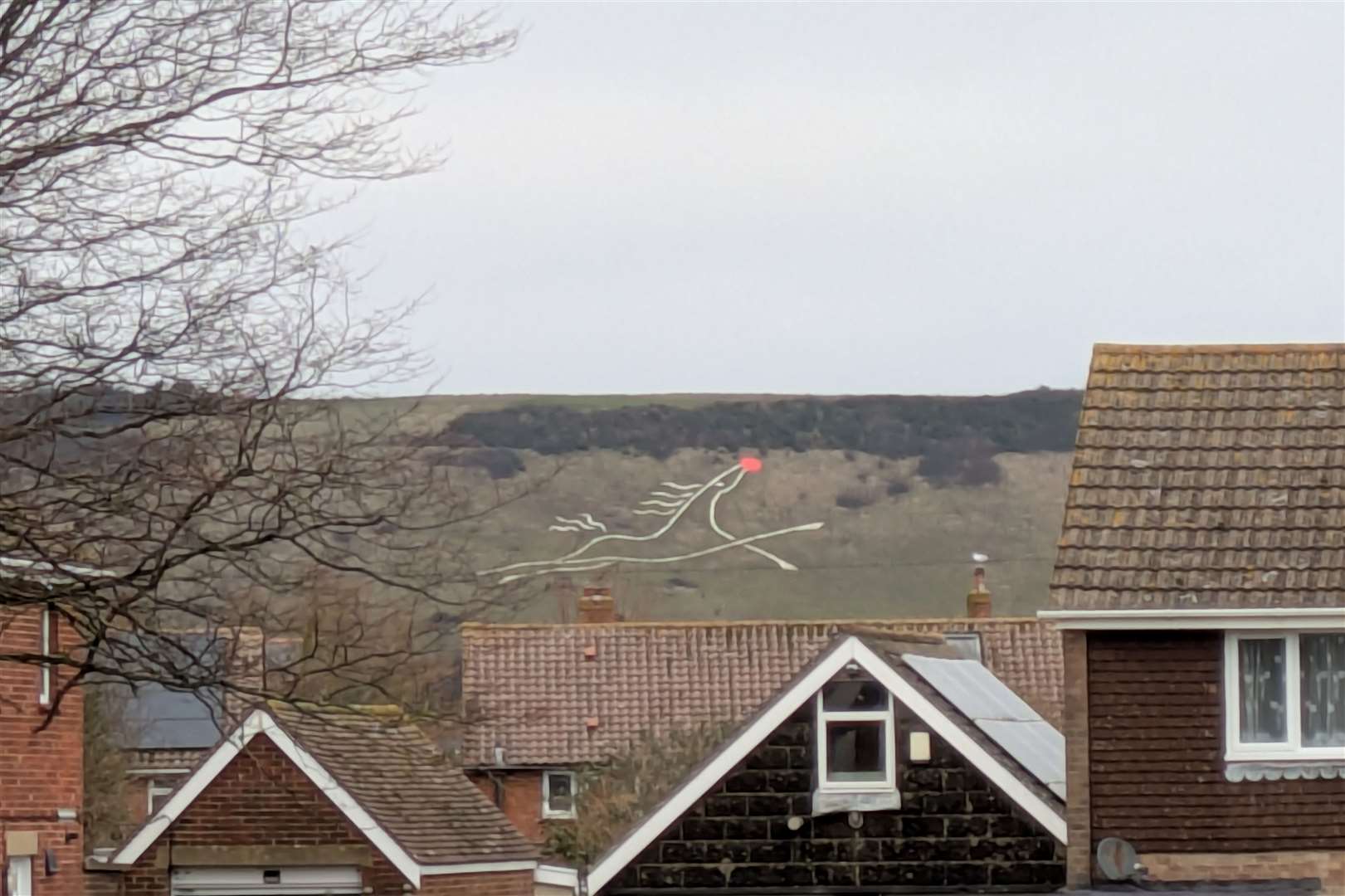 It is not yet known who pinned the Christmas nose on the Folkestone White Horse