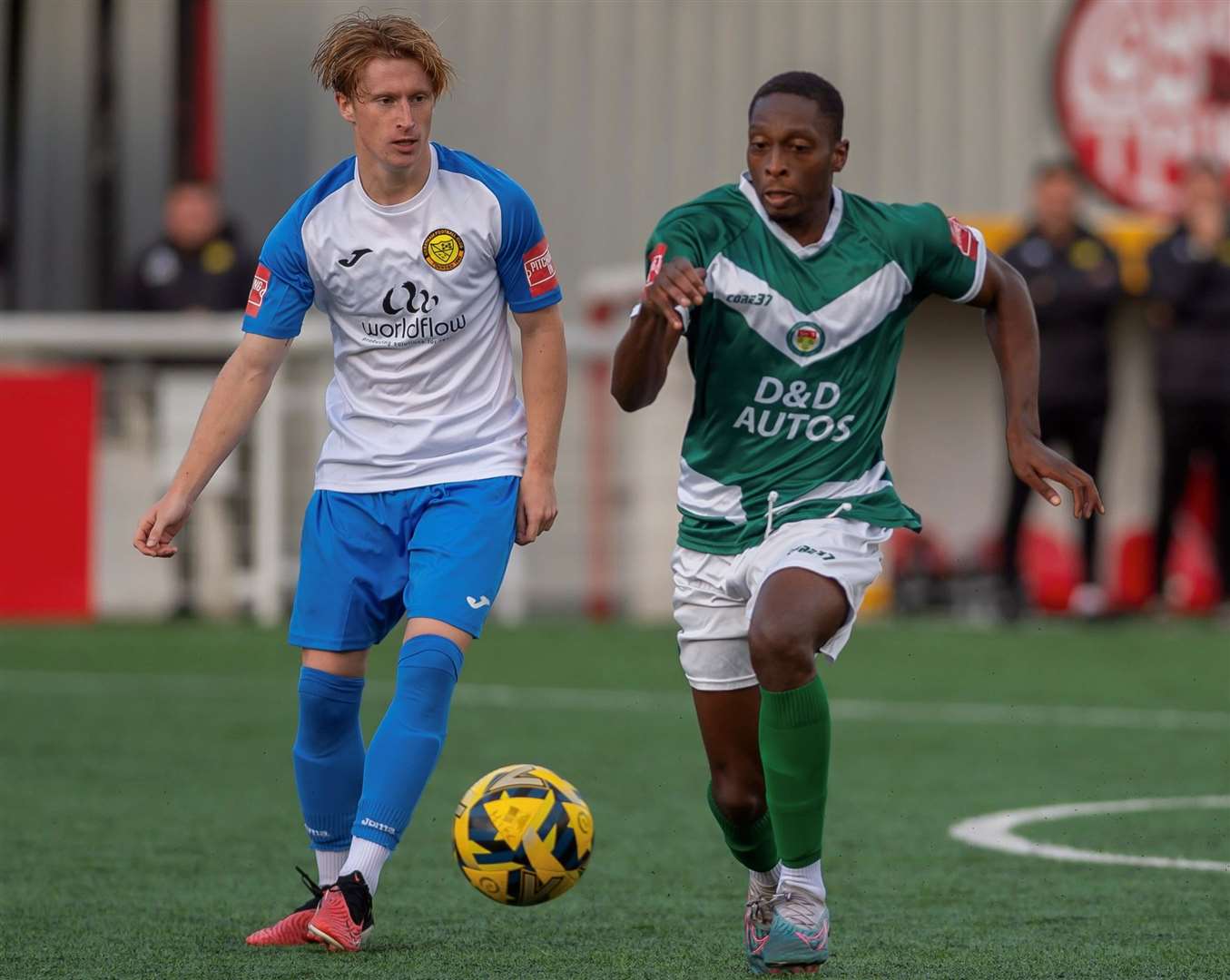 Ashford midfielder Lanre Azeez on the charge. Picture: Ian Scammell