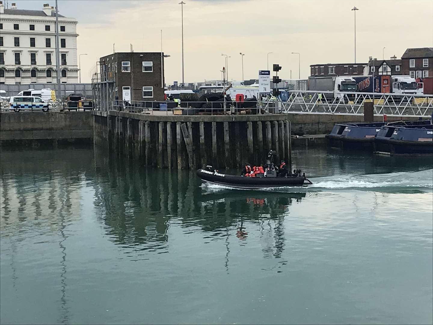 Border Force officers in an inflatable boat heading out towards the Channel from Dover, Kent (Michael Drummond/PA)