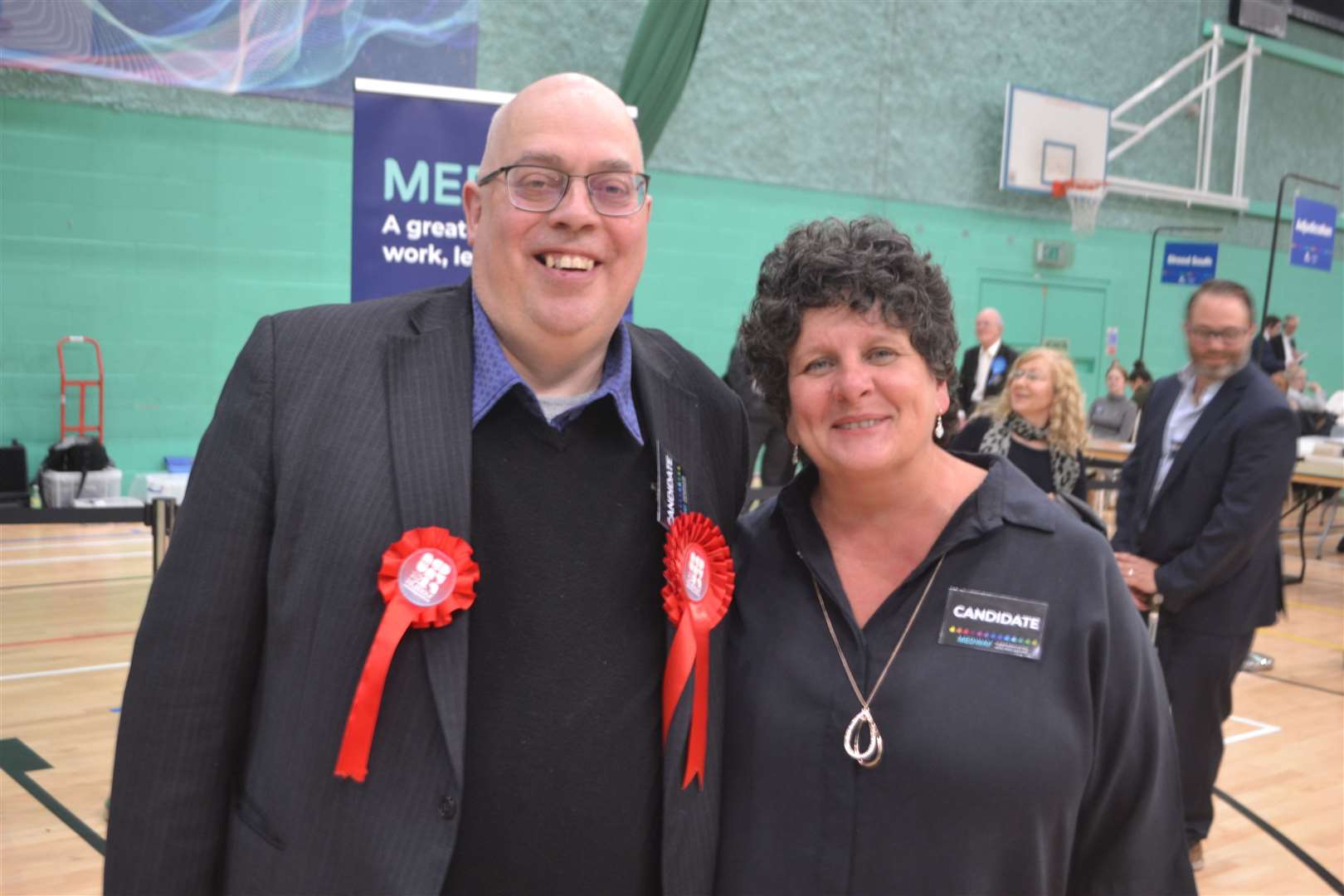 Nick Bowler and Teresa Murray at the 2019 election count