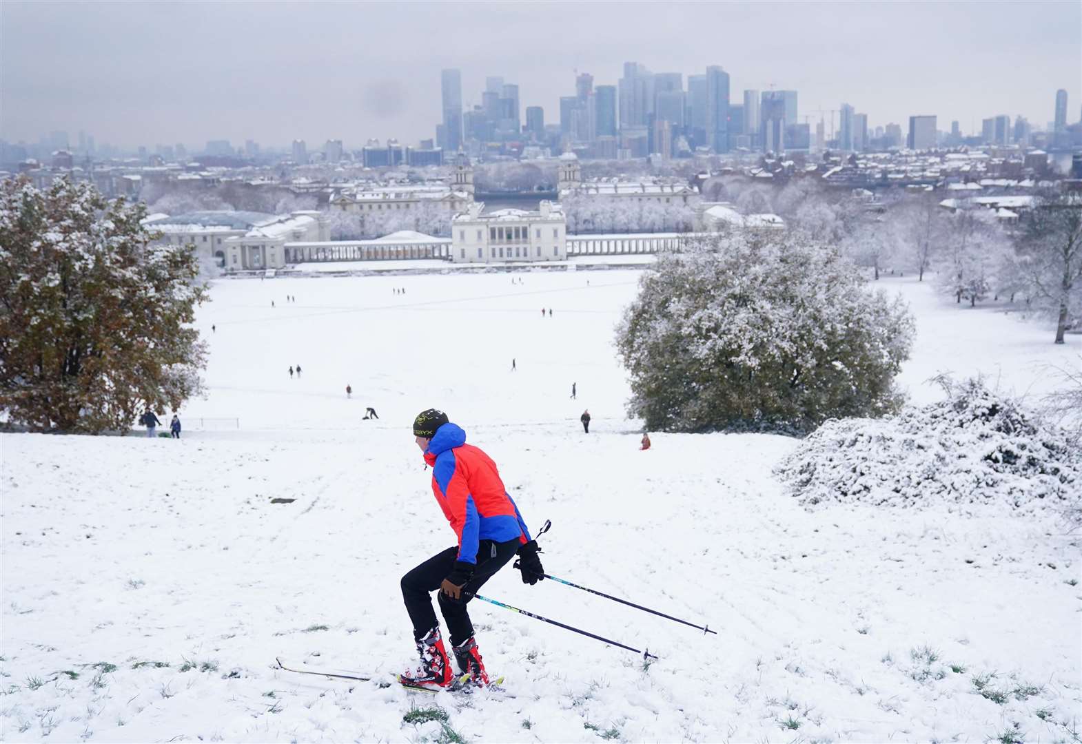 Skiing was one way of enjoying the snow at Greenwich Park (Victoria Jones/PA)