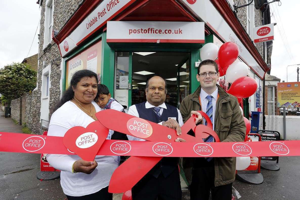 Saktheeswary Vasanthasiva and postmaster Mailvakanam Vasanthasiva with their son Taarun and Cllr Daniel Sargent