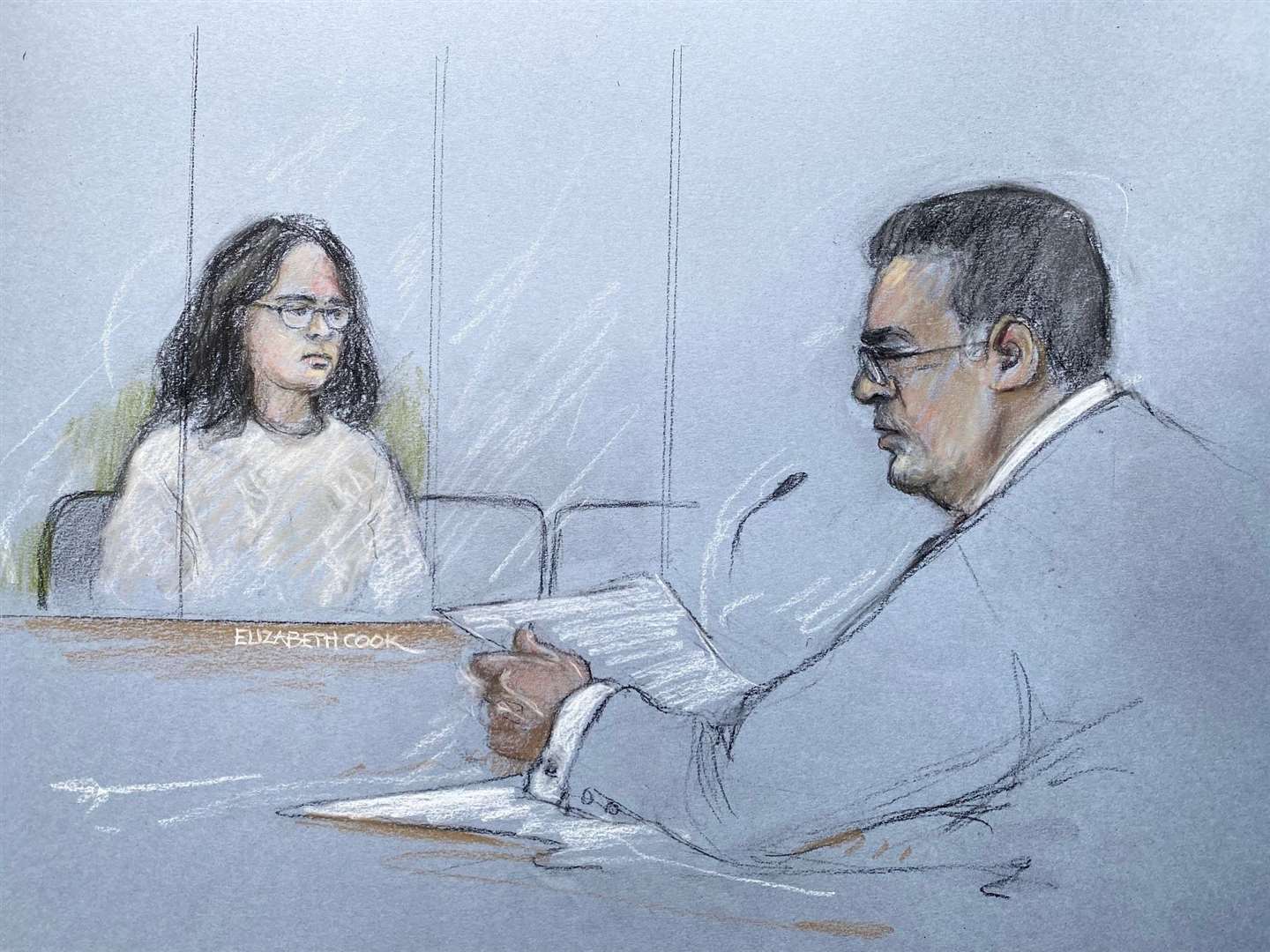 Court artist sketch of Mikayla Hayes appearing at Westminster Magistrates’ Court (Elizabeth Cook/PA)