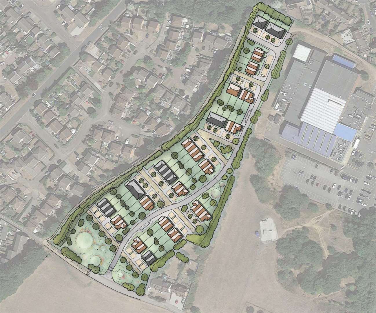 Obee's preliminary layout of how the 50 new homes on the existing Larkfield and New Hythe FC site might look