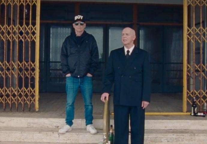 The Pet Shop Boys filmed outside the Dreamland cinema gates. Picture: Nowness